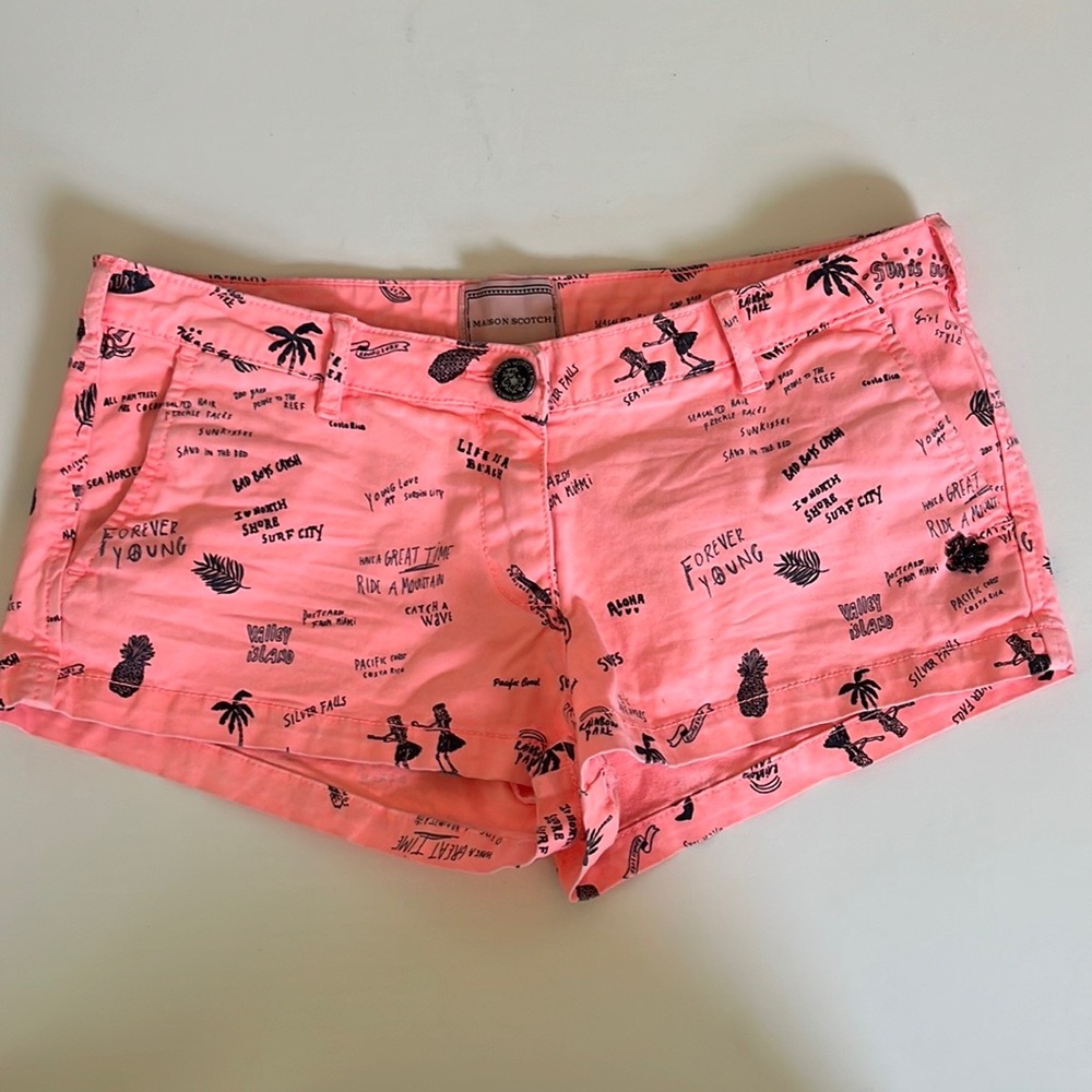 Maison Scotch size 25 shorts bright orange hawaiian